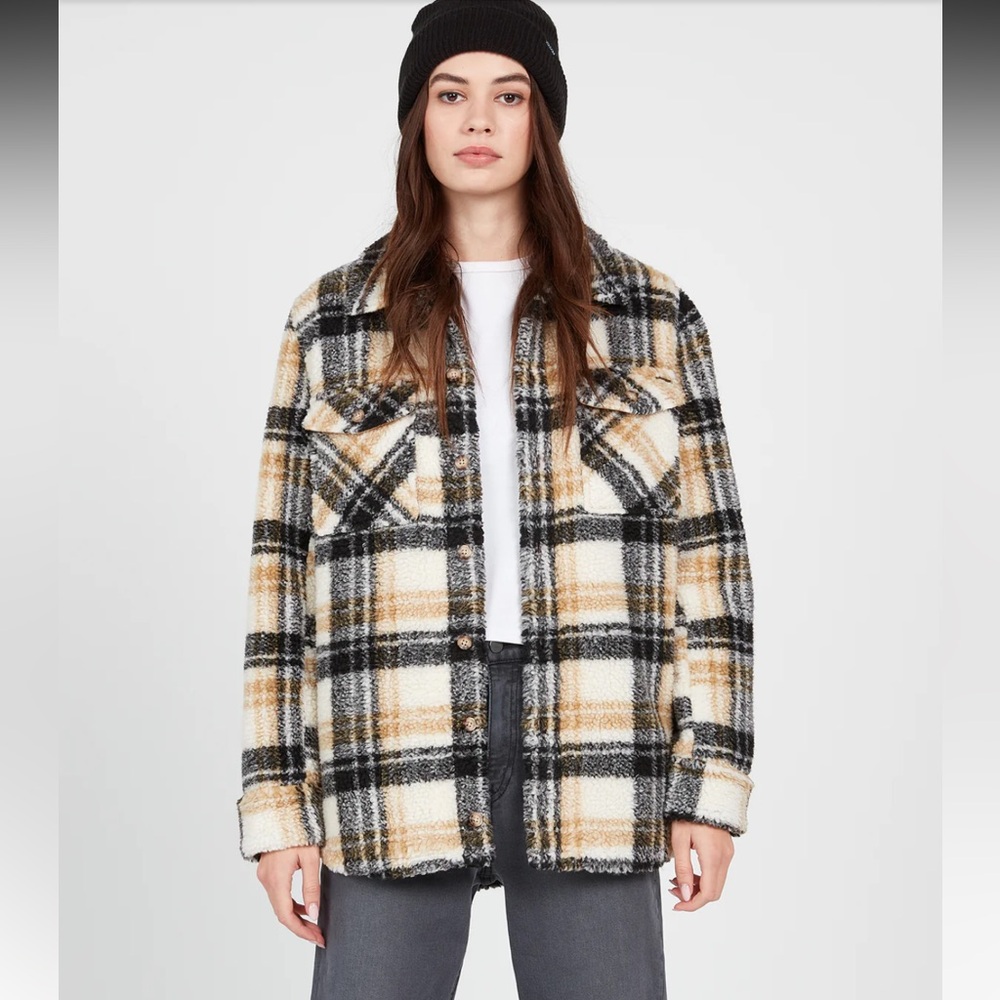 Volcom Silent Sherpa Flannel Plaid Jacket Coat Small
